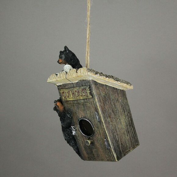 Black Bear Cubs On Outhouse Polyresin Hanging Birdhouse Outdoor Lodge Decor - Picture 5 of 5